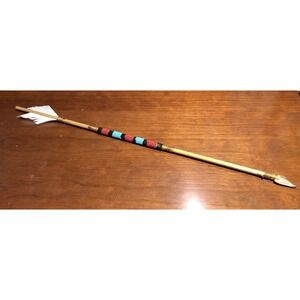 Native American Wooden‎ Arrows Feathers Arrowheads Beading Indigenous 26"